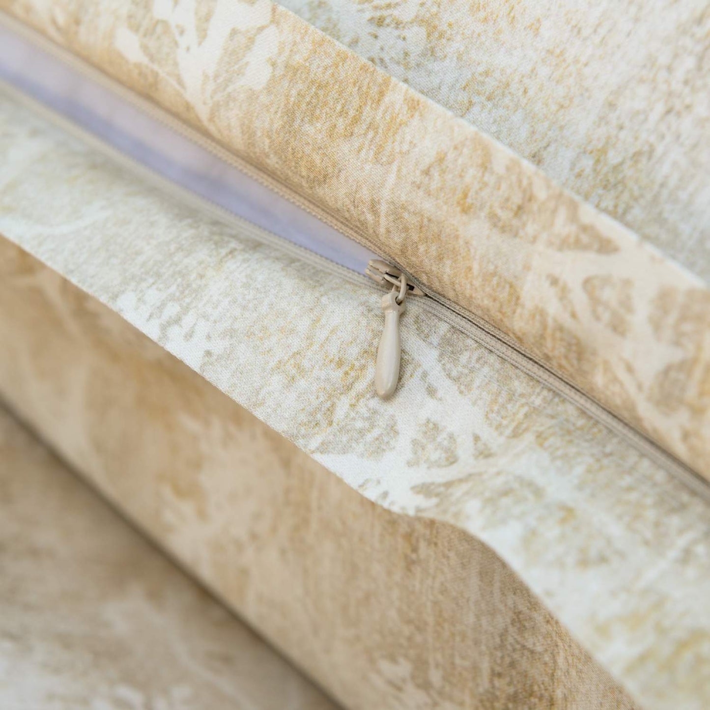 A closeup on a closure of Daria Printed Sateen Duvet Cover