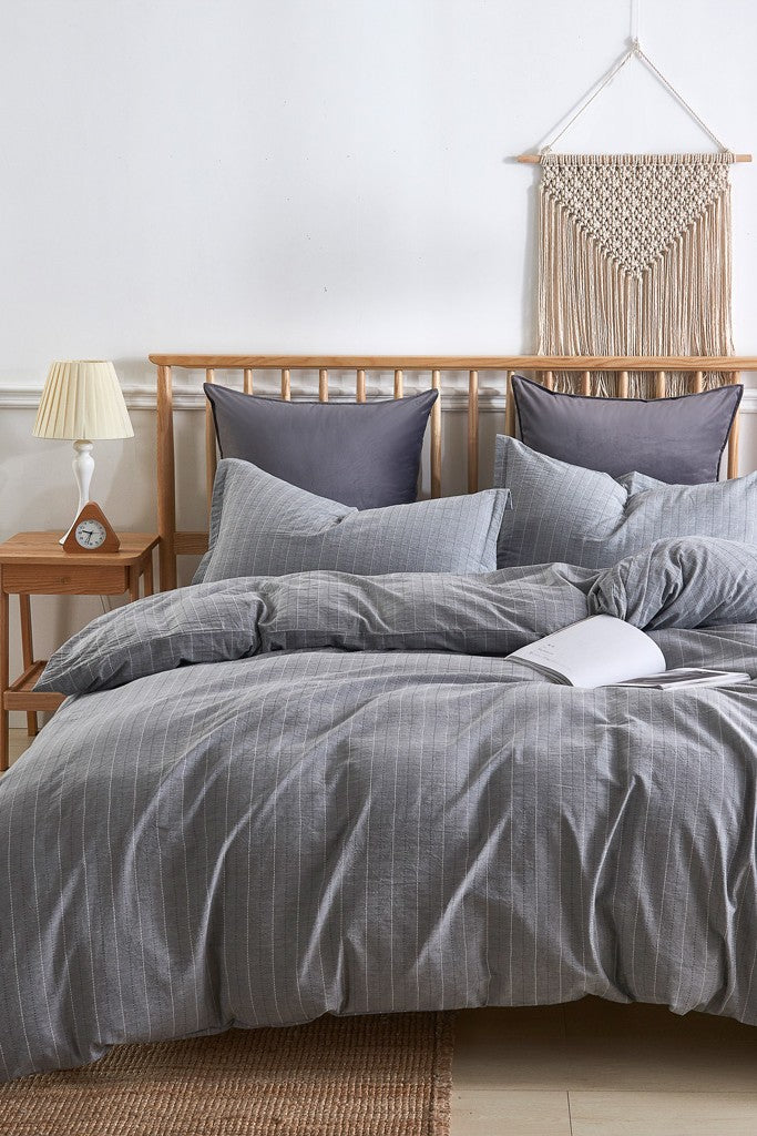 Pinstripe Grey Duvet Cover Set