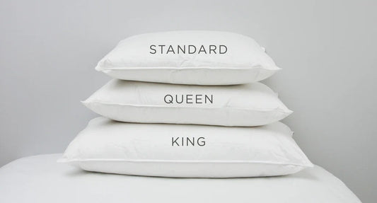 Stacked pillows showing standard, queen, and king sizes