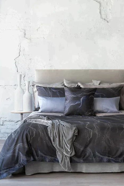 Vesper Jacquard Ebony Bedskirt - Pattern Lined