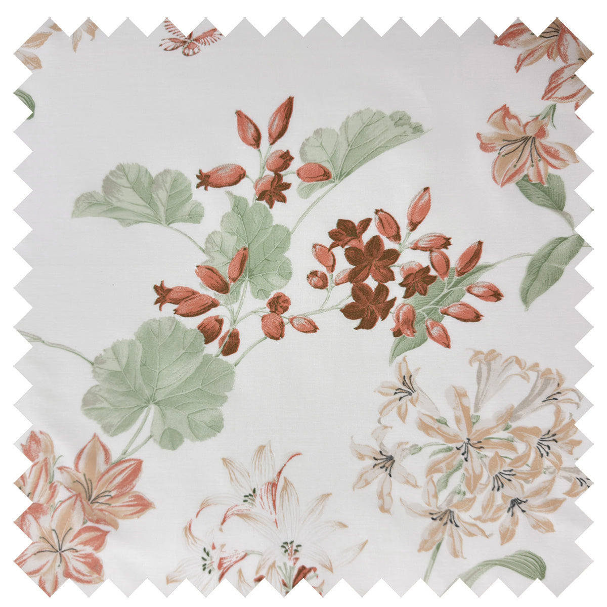 Floral pattern with green leaves and red flowers on a white background - Brillante Set: Duvet Covers & Shams