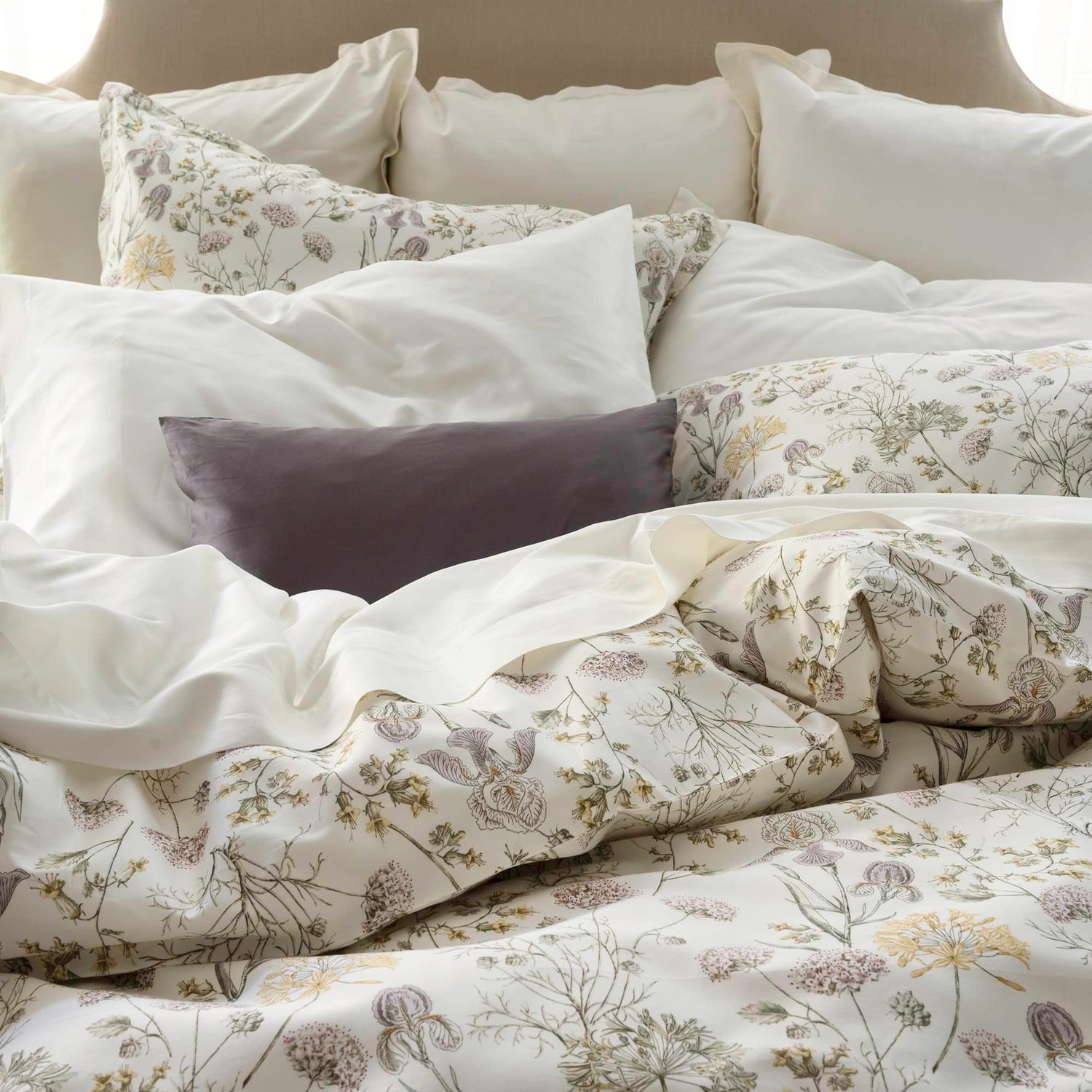 A bed with Mirabel | Printed Sateen Duvet Cover Set.
