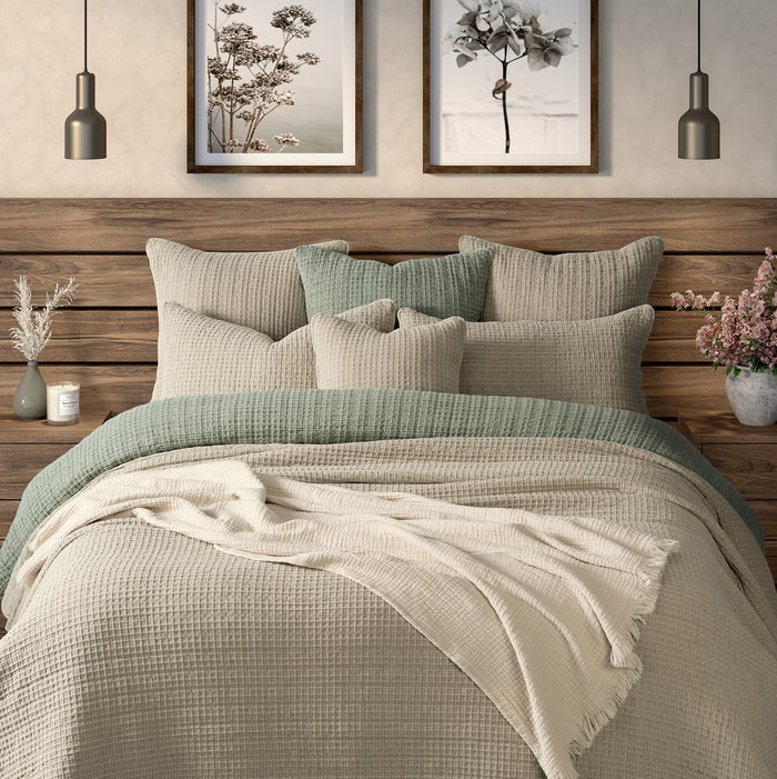 Spirit Green or Natural Waffle Cotton Quilt