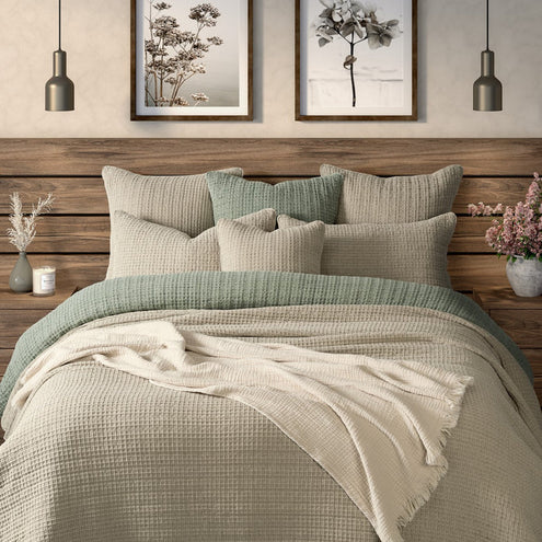 Spirit Green or Natural Waffle Cotton Quilt