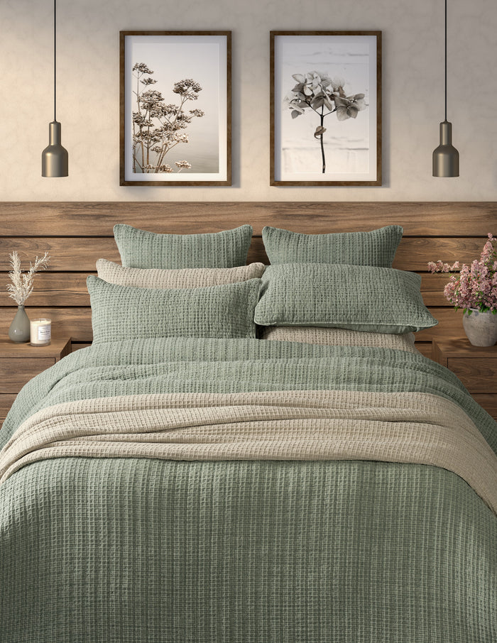 Spirit Green or Natural Waffle Cotton Quilt