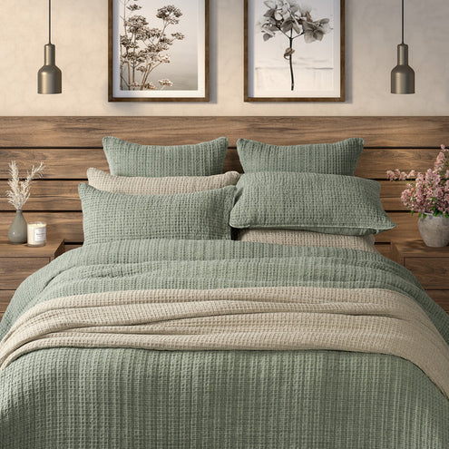 Spirit Green or Natural Waffle Cotton Quilt