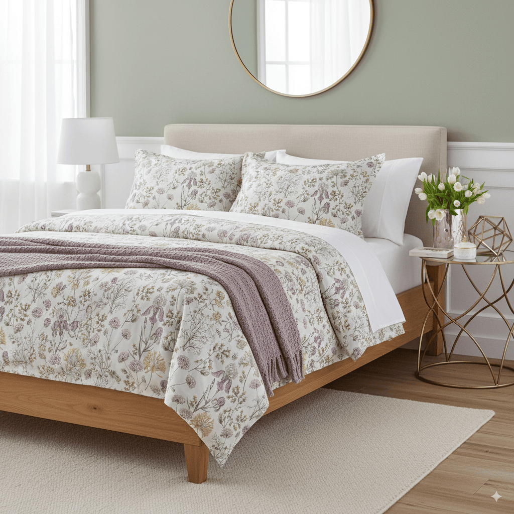 A modern living room featuring Mirabel | Printed Sateen Duvet Cover Set