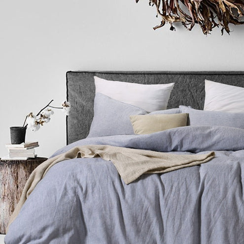 Blue Heather French Linen Cover Set