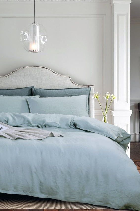 Soft Aqua Linen Cover Set