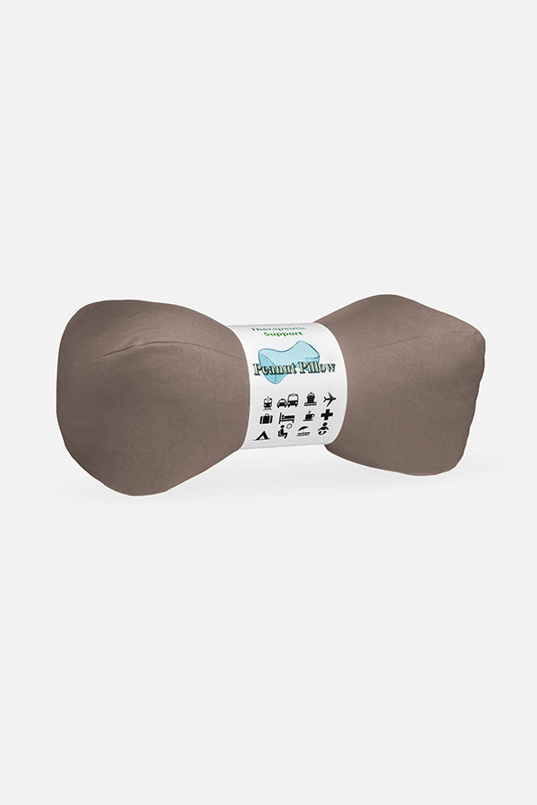 Tiny peanut neck therapeutic pillow in brown 'Chocolata' color.
